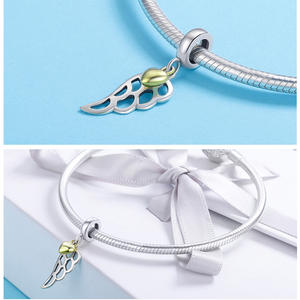 Authentique bracelet en argent sterling <span class=keywords><strong>100</strong></span>% 925 pendentif SCC838 avec de jolies ailes de fée creuses perles breloque pour la fabrication de bijoux en argent - Product Image 4