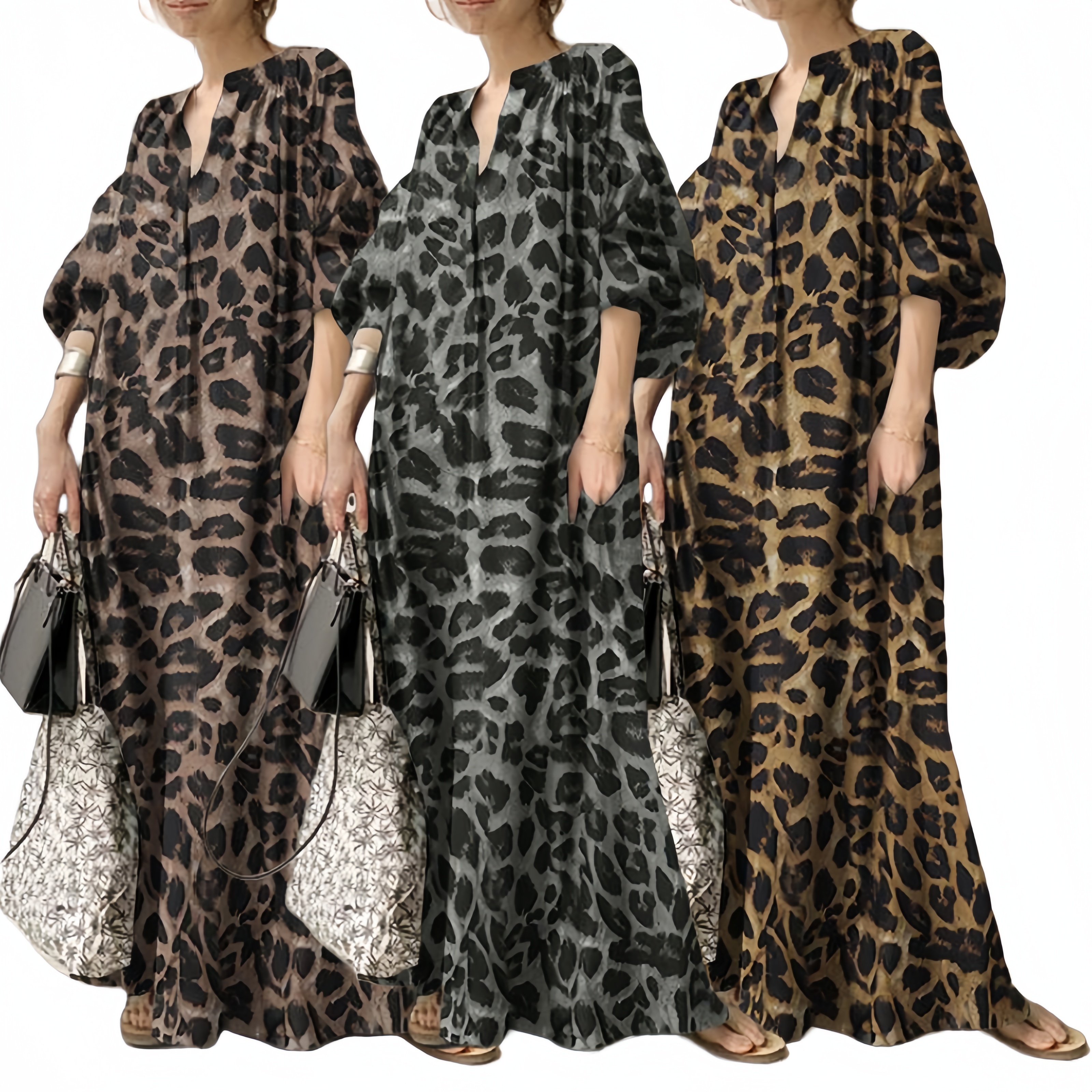New Women Leopard Print Maxi Dress Puff Sleeve V-neck Pocketed Muslim Lady Fashion Loose Chiffon Dresses| Alibaba.com New Women Leopard Print Maxi Dress Puff Sleeve V-neck Pocketed Muslim Lady Fashion Loose Chiffon Dresses| Alibaba.com