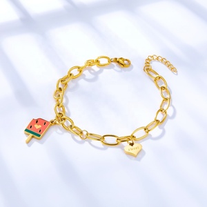 สร้อยข้อมือสแตนเลสทรงไอศกรีมหลากสีพร้อมจี้รูปหัวใจ ของขวัญสำหรับผู้หญิง - Product Image 1