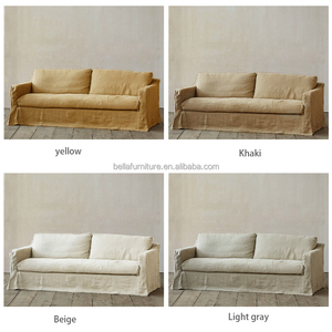 1031 यूरोपीय आधुनिक फैशन ठोस ओक लकड़ी बेंच-सीट स्लाइपकवर हस्तनिर्मित लिनन कपड़े बेलियन ट्रैक आर्म लिविंग रूम के लिए सोफे - Product Image 4