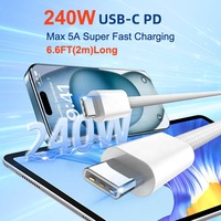 Câble de données USB Type-C vers USB Type-C tressé de qualité supérieure, 2 m (6,6 pi), 4,5 mm d'épaisseur, PD 240 W, 5 A, super rapide, pour Macbook Mobile