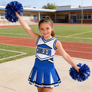 Conjunto de Uniforme de <span class=keywords><strong>Animadora</strong></span> en Oferta para Niñas, <span class=keywords><strong>Disfraz</strong></span> de Halloween, Chaleco Estampado, Faldas Plisadas, Pompones para Animadoras - Product Image 2