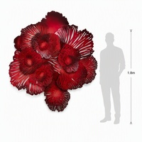 Grande sculpture murale en acier inoxydable rouge en forme de fleur, art floral découpé au laser 3D, sculpture métallique personnalisée pour la décoration du hall d'hôtel
