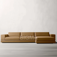 Modernes Kamelleder 2-Sitzer-Sofa mit Eckigen Armlehnen, Niedriger Rückenlehne und Hochdichtem Schaumstoff für Wohnzimmer, Apartment, Hotel-Lobby