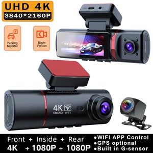 Caméra embarquée 4K à 3 objectifs, très vendue, avec contrôle via application Wi-Fi, écran IPS de 3,16 pouces, GPS intégré, vision nocturne, capteur G, enregistrement en boucle à 170 degrés - Product Image 3