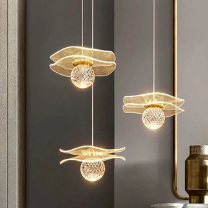 Modern Crystal Hanging Luxury Lamp Lotus <b>Leaf</b> Style Led Chandeliers Pendant <b>Lights</b> Decor Lighting for Home Kitchen Island - Product Image 2