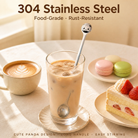 Cuillère à mélanger en acier inoxydable 304, finition miroir, long manche, motif ours mignon, cuillère à dessert pour café et crème glacée