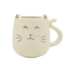 Grosir Cangkir Berbentuk Kucing Lucu Mug Hewan 3D, Cangkir Kopi Keramik, Cangkir Hadiah Baru-Dehua Hengfei