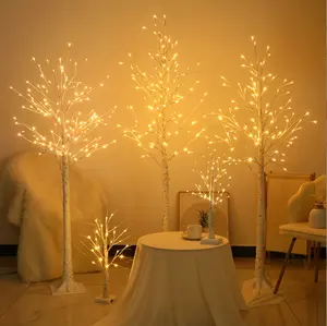مصباح ليلي بأسلاك نحاسية Led صغيرة, مصباح ليلي بالتحكم عن بعد ، مقاس 0.6 متر و 1.2 متر و 1.8 متر ، مصباح ليد اصطناعي باللون الأبيض بتصميم شجرة البتولا