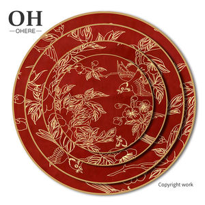 Commercio all'ingrosso Cinese rosso canarino modello da tavola ristorante oro rosso filo di disegno di cerimonia nuziale decorazione della tavola piatti piatto caricabatterie - Product Image 5