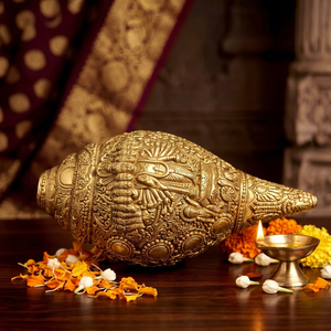 Handcrafted Brass Shankh Conch Shell Gold-Plated Religious Puja Wall Mount Traditional Design <b>Decor</b> for Temple and Home - Product Image 1