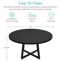 Table à manger ronde moderne noire de 47 pouces avec structure en acier en forme de X et plateau en bois grainé, conception en kit pour la cuisine à domicile
