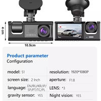 Cámara de salpicadero Dvr automática, grabadora de vídeo frontal y trasera, visión nocturna, 1080P, caja negra, 3 lentes, 2,0 pulgadas, 24H