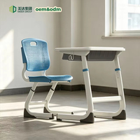 Ensemble Chaise et Bureau d'Écolier Réglables en Hauteur OEM en Gros avec Plateau en Bois et Chaise en Plastique ABS Respirant Personnalisable pour Usage en Classe
