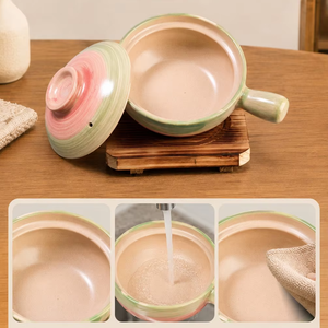 Casserole en terre cuite rétro avec couvercle pour soupe aux oignons à la française, pot en céramique pour riz, pot en terre cuite Shaguo pour la cuisson des soupes - Product Image 3