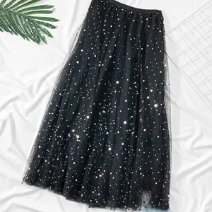 Wholesale Sweet Design Ladies Spring Summer Long Skirts Women's Solid Lace Sequined Decoration Midi Skirts For Women Ladies