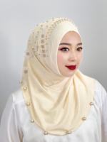 YOMO perles fleur dentelle décoration haute femmes musulmanes écharpe nue dubaï arabe inde Hijab islamique Satin dames Bokep châle