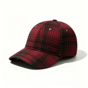 Red Black Plaid 6-Panel <b>Baseball</b> <b>Cap</b> Unisex Vintage Tartan Check Canvas Dad Hat Curved Brim Fashionable Adjustable Casual - Product Image 6
