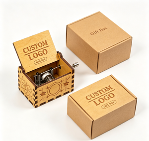 Boîte à musique en bois personnalisée avec mécanisme à manivelle et design gravé au laser pour cadeaux, souvenirs et promotions - Product Image 4