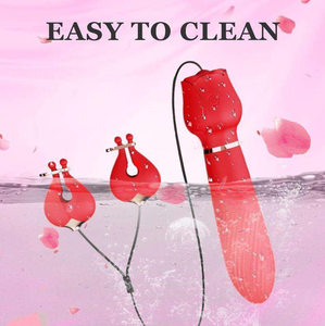 制造商胸夹式玫瑰振动器，女性用二合一阴蒂刺激器按摩棒假阳具乳头夹 - Product Image 6