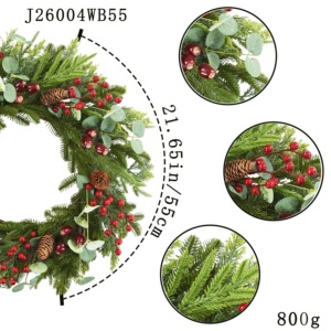 Guirlande de Noël avec pommes de pin et <span class=keywords><strong>baies</strong></span> rouges, 22 pouces, verdure artificielle de pin pour porte d'entrée, vente en gros - Product Image 2