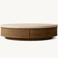 Table basse de salon de style américain personnalisée Rhoohill de haute qualité avec plateau en travertin, table à thé ronde moderne en chêne blanc