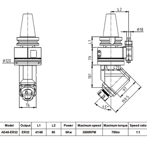 Tête d'angle universelle automatisée AG45-ER32 à 45 degrés pour machine de perçage et de fraisage, compatible ER16/25/32 - Ventes directes usine - Product Image 2