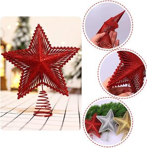 Décoration de sapin de Noël en forme d'étoile 3D en métal, étoile creuse à paillettes pour Noël - Product Image 6
