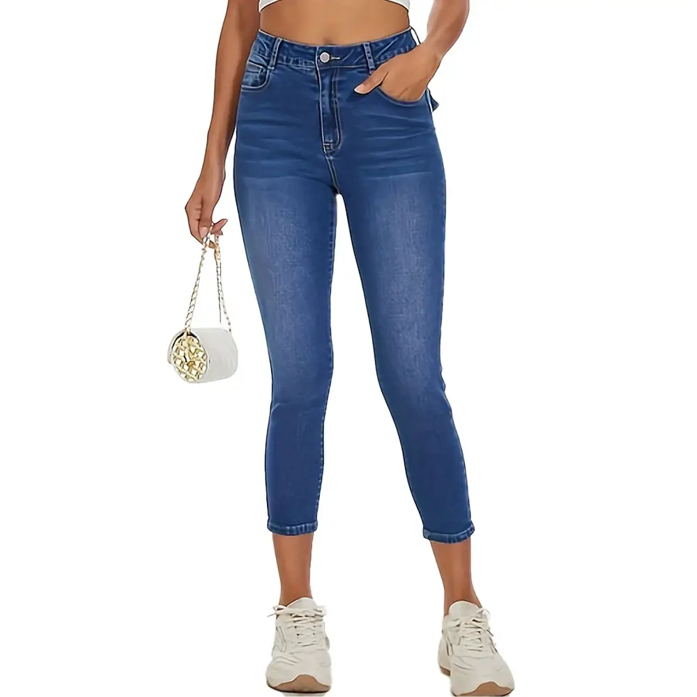 Calça jeans feminina de cintura alta, alta qualidade, para levantar o bumbum, slim fit, lápis, jeans elástico
