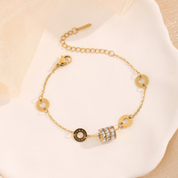Bracelet tendance pour femme en acier inoxydable 304 plaqué or, trèfle porte-bonheur, chiffres romains, chaîne tressée, breloque zircon