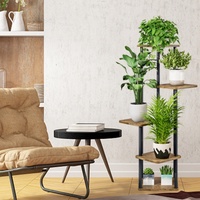Support de plantes en métal à 5 niveaux, étagère à fleurs en bois d'angle pour plusieurs plantes