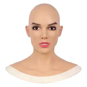 Masque de maquillage de couverture de tête de fête humaine réelle réaliste avec masque féminin de visage de cou pour Crossdresser Cosplay Costume Party