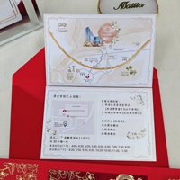 Ensemble d'invitations de mariage de luxe rouge à trois volets, motif floral personnalisé en feuille d'or Dragon Phénix, carte d'invitation bilingue anglais-chinois