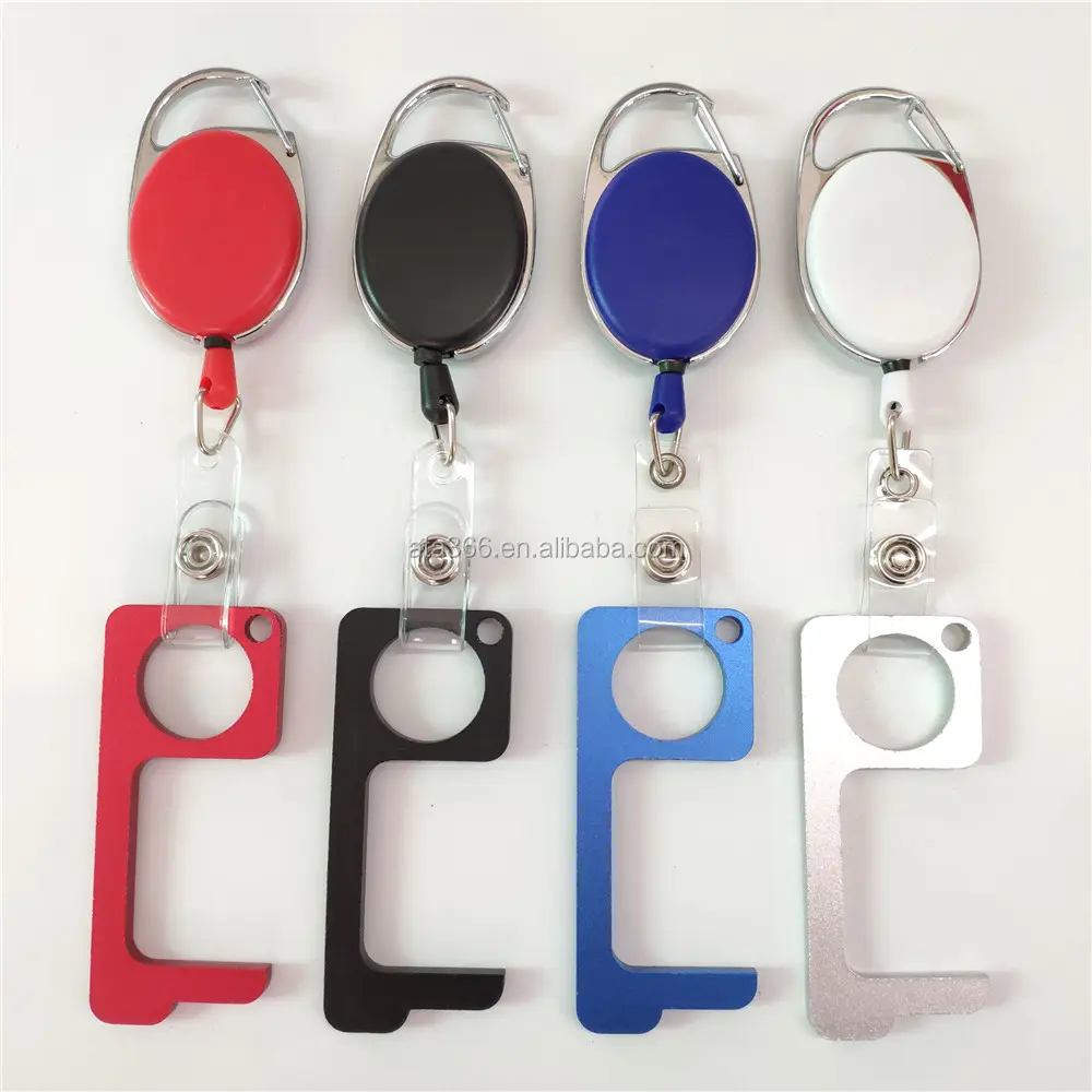 EDC Bottle Opener Key chain Door Opener with Retractable Key chain No Touch Key Chain Door Opener Tool