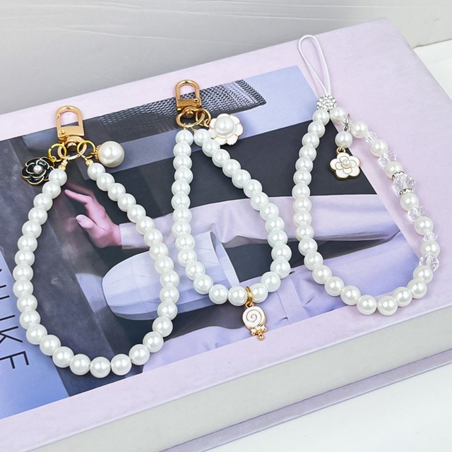 New Phone Bracelet Accessories Keychain With Pearl Chain Camellia Pendant Phone Charms Wholesale Small Gifts  Phone Lanyard