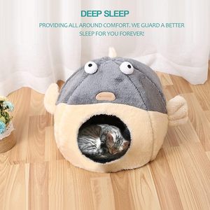 Modernes Plüsch-Fleece Katzenbett-Höhle mit Abnehmbarem Gepolstertem Kissen Weiche Polsterung Warmes Winterdesign für den Innenbereich - Product Image 6