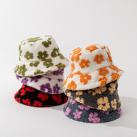 Chapeau seau en fausse fourrure moelleux avec broderie 3D et impression numérique Design de fleurs Accessoire d'hiver décontracté