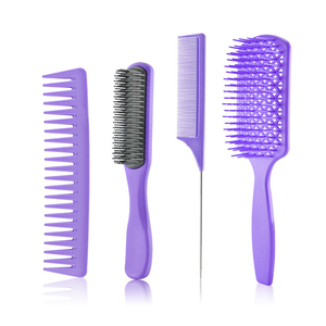 Venta al por mayor bolsa de aire peine de pelo Conjunto de 4 piezas gran curva desenredante peine de peluquería peine antiestático conjunto de Peine de corte de pelo - Product Image 5