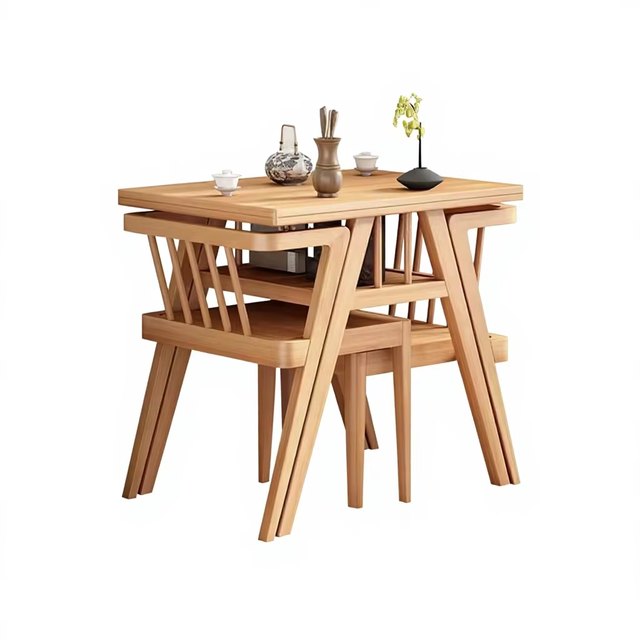 Nordic Minimalist Solid Wood Dining Set Space-saving Rattan Chair Table Set for Small Apartment Hotel Use Natural Grain