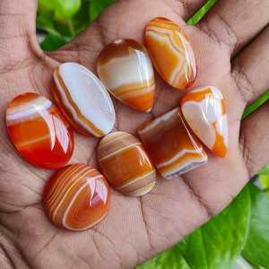 พลอยอาเกตสีส้มธรรมชาติแบบแถบลาย  ขนาด 181 กะรัต จำนวน 8 ชิ้น  ขัดเงาแล้ว  ผ่านการรับรอง  จำหน่ายส่งจากผู้ผลิตในอินเดีย - Product Image 5