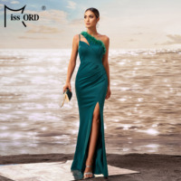 One Shoulder Feather High Split Grün Lange elegante Abendkleider für Frauen