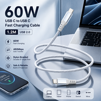 Câble Type-C personnalisé avec logo, 1,2 m, 60 W PD, 5 A, charge rapide, câble USB 2.0 tressé en nylon, OEM ODM