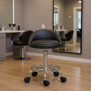 Tabouret de salon avec petit dossier en cuir PU noir, roulettes en nylon, mobilier commercial, design contemporain - Product Image 2