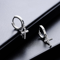 Pendientes de Aro con Doble Cruz Plateada y Circonitas, Joyería Gótica para Mujer