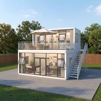 Bureau conteneur moderne à 2 étages détachable avec mur en verre panoramique, villa modulaire préfabriquée de luxe pour siège de projet