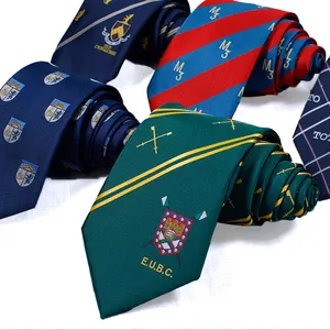 China Custom Logo Mens Polyester Jacquard Cheap Hand Made Necktie Customized Men's Woven Poly School Uniform Ties Factory