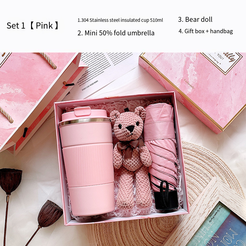 Thermos cup + doll + umbrella(pink)