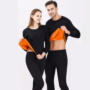 Biancheria intima termica nera a doppio strato da <span class=keywords><strong>uomo</strong></span> rotonda tinta unita invernale calda-30 tecniche traspiranti lavorate a maglia e stampate a buon mercato - Product Image 1