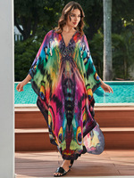 Gaun Pantai Panjang Model Long Dress, Bahan Katun, Motif Leopard, Ukuran Besar, Gaya Eropa Amerika, Pelindung Sinar Matahari, Cocok untuk Grosir