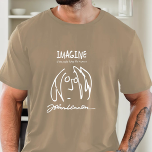 T-shirt da uomo oversize in cotone a maniche corte con stampa grafica John Lennon Imagine Sketch, stile hip hop e streetwear, casual. - Product Image 3